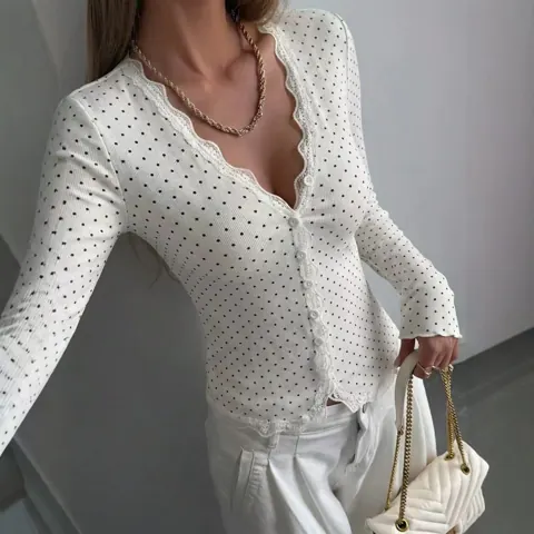 Pointelle Button-front Cardigan style reference