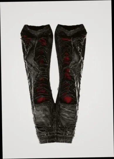 Red-accent Distressed Trousers style reference